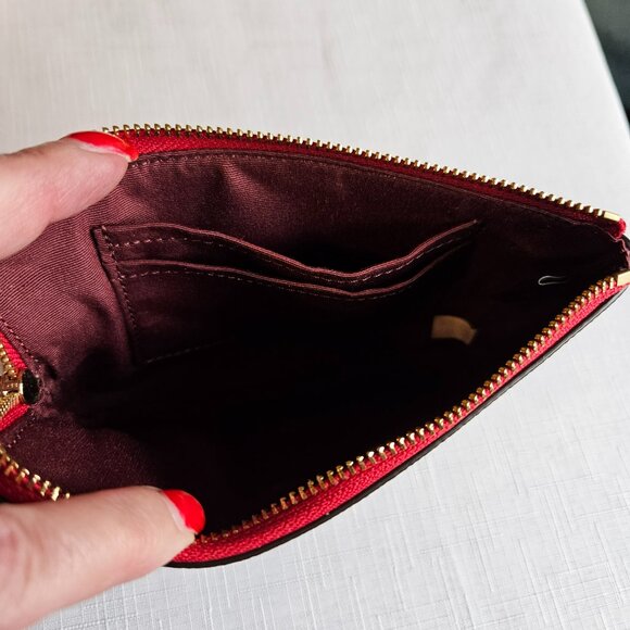 Coach NWT Red Leather Wristlet Gold Tone Hardware Zip Around-Item #718 - Picture 3 of 4